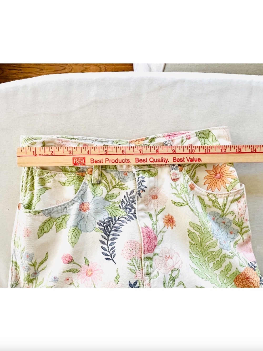 Wrangler Floral Wide Leg Jeans in Cream, Green, Pink - Picture 8 of 12